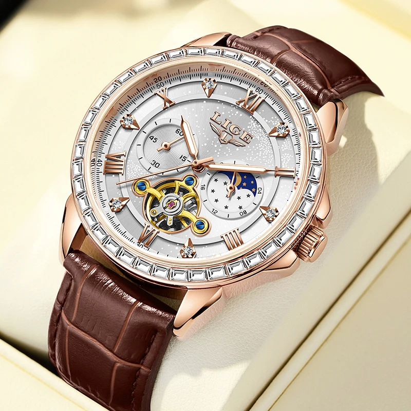 2026 LIGE New Luxury Men Watch Automatic Mechanical Watch for Men Business Sport Wristwatch Waterproof Leather Belt Clock Male