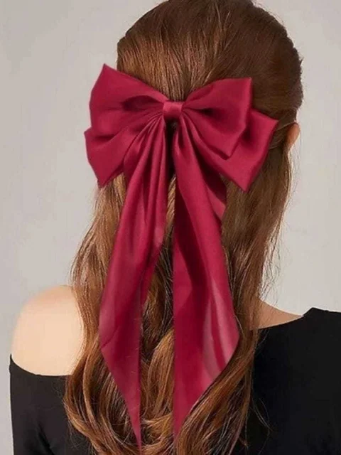 Épingle à cheveux en ruban rouge, grand nœud, pour femmes, fille, mariage,  longue pince à cheveux