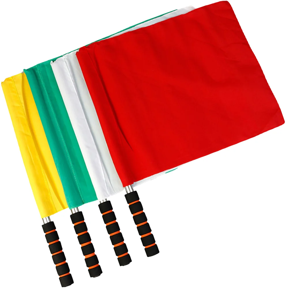 4 Pcs Referee Flag Athletic Gear Soccer Flags Warning Race Signal The Small Hand Match Competition Conducting Waving 4pcs race referee flags hand flags signal flags handheld athletic competition flags