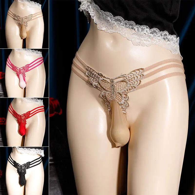 

Men Sissy Underwear Bulge Pouch Lace G-String Butterfly Panties Briefs Thongs Underpants C-String Transformation Lingerie