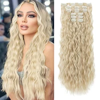 Extensions capillaires synthétiques à clips, postiche longue ondulée de 22 pouces, 16 griffes, pour femmes, tête complète 1
