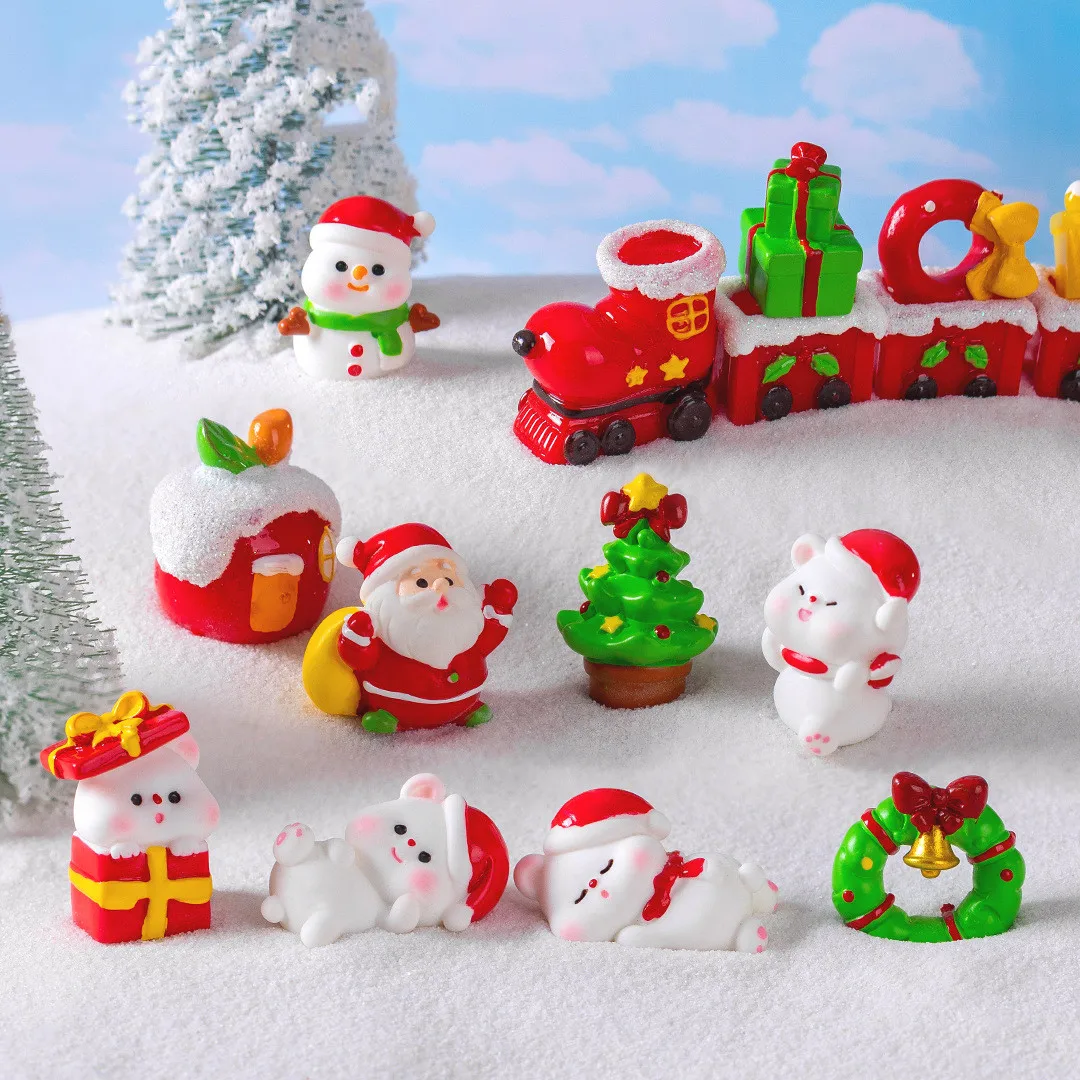 2- 20Pcs Mini Christmas Decoration Lover Figure Fairy Snowman Santa Claus Miniature Figurines Luminous Xmas Gifts DIY Home Decor