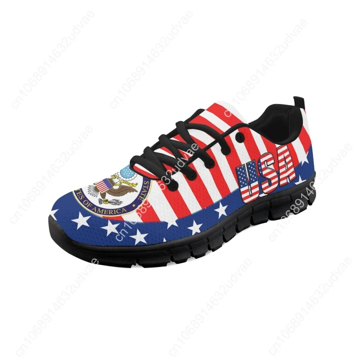 American Independence Day Round Toe Mesh Sneakers Non-Slip Flats Casual Running Shoes For Womens Mens USA Flag Tennis Shoes Gift