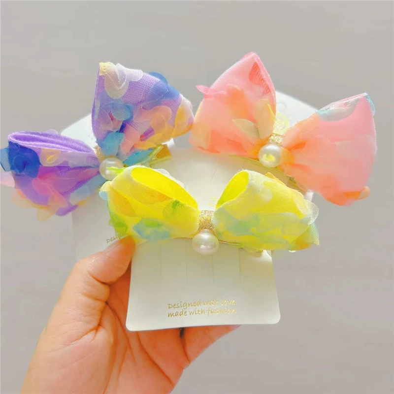 

6Pcs/Lot Gradient Rose Flower Hair Bow Korean Style Princess Hair Clip Party Headwear Streamer Bowknot Hairpin Sweet Accessories