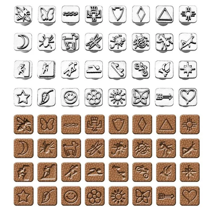 Leather Stamping Tool Set 33pcs 32pcs Leather Stamps Patterns with Stamping Handle for Craft