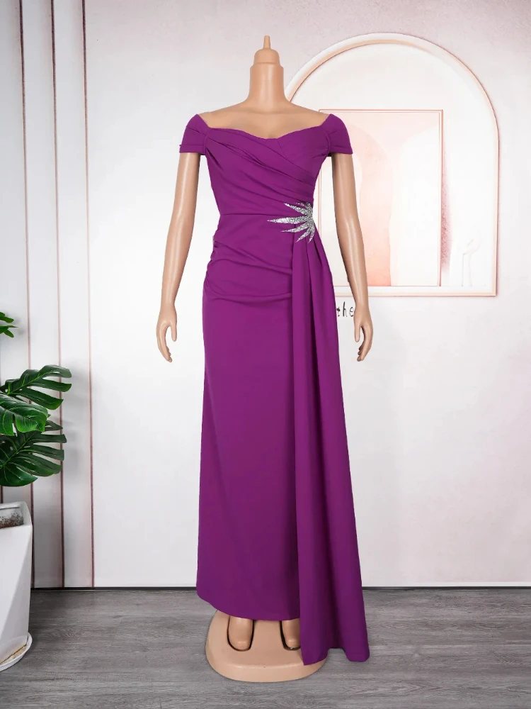 

Spring Sexy Satin Party Dress Women Fashion Wedding Off Shoulder Short Sleeves with Ribbon Floor Evening Dresse Women