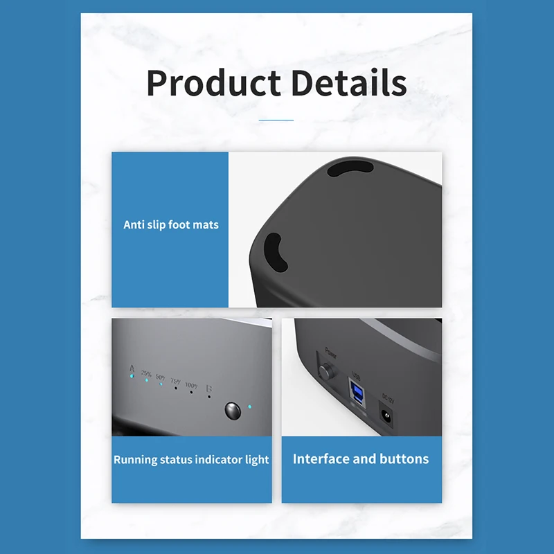 Dual Bay HDD Docking Station with Offline Clone SATA to USB 3.0 HDD Clone Docking Station for 2.5/3.5'' SSD HDD Case 5 Dual Bay HDD Docking Station with Offline Clone SATA to USB 3.0 HDD Clone Docking Station for 2.5/3.5'' SSD HDD Case - Image 5