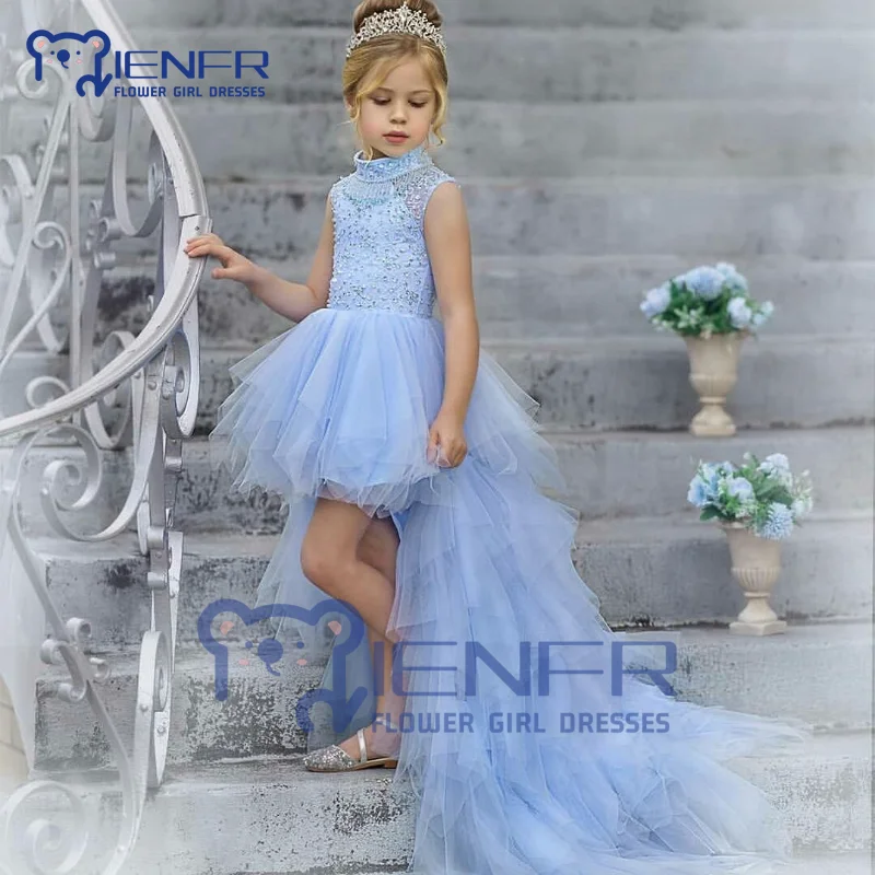 

2023 Light Blue Flower Girl Dresses for Weddings Exquisite A-LINE Sleeveless Bridesmaid Princess Pageant Dress for Girls 1-14
