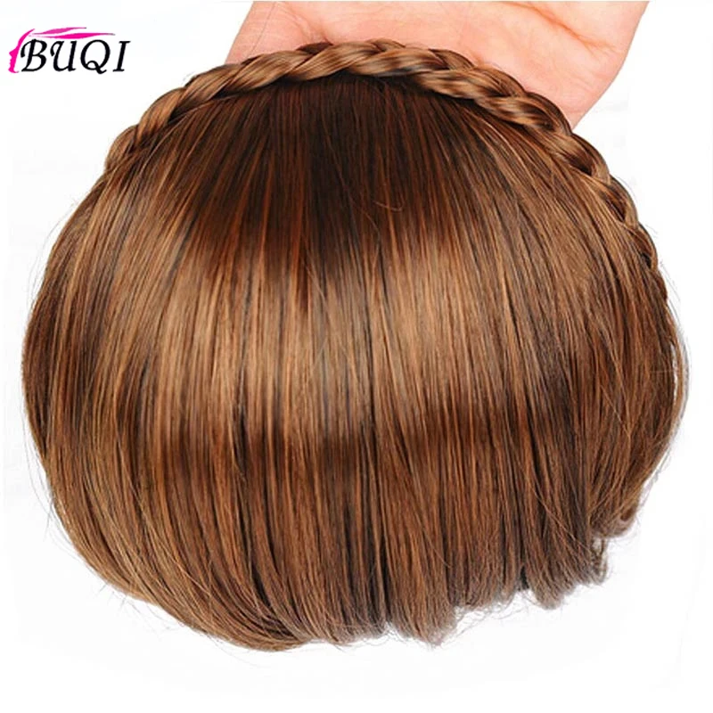 Buqi Synthetic Braids Headband Bangs Fake Straight Straight Natural Heat Resistant Bangs Hair Accessorics for Adult Women synthetic bangs