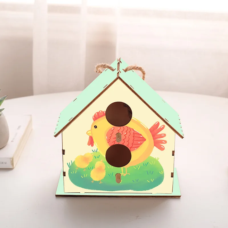 Pestrý DIY dřevěný birdhouse soupravy pro děti umění řemesel malba hand-on schopnost obdělávání birdhouse accesorios para pajaros