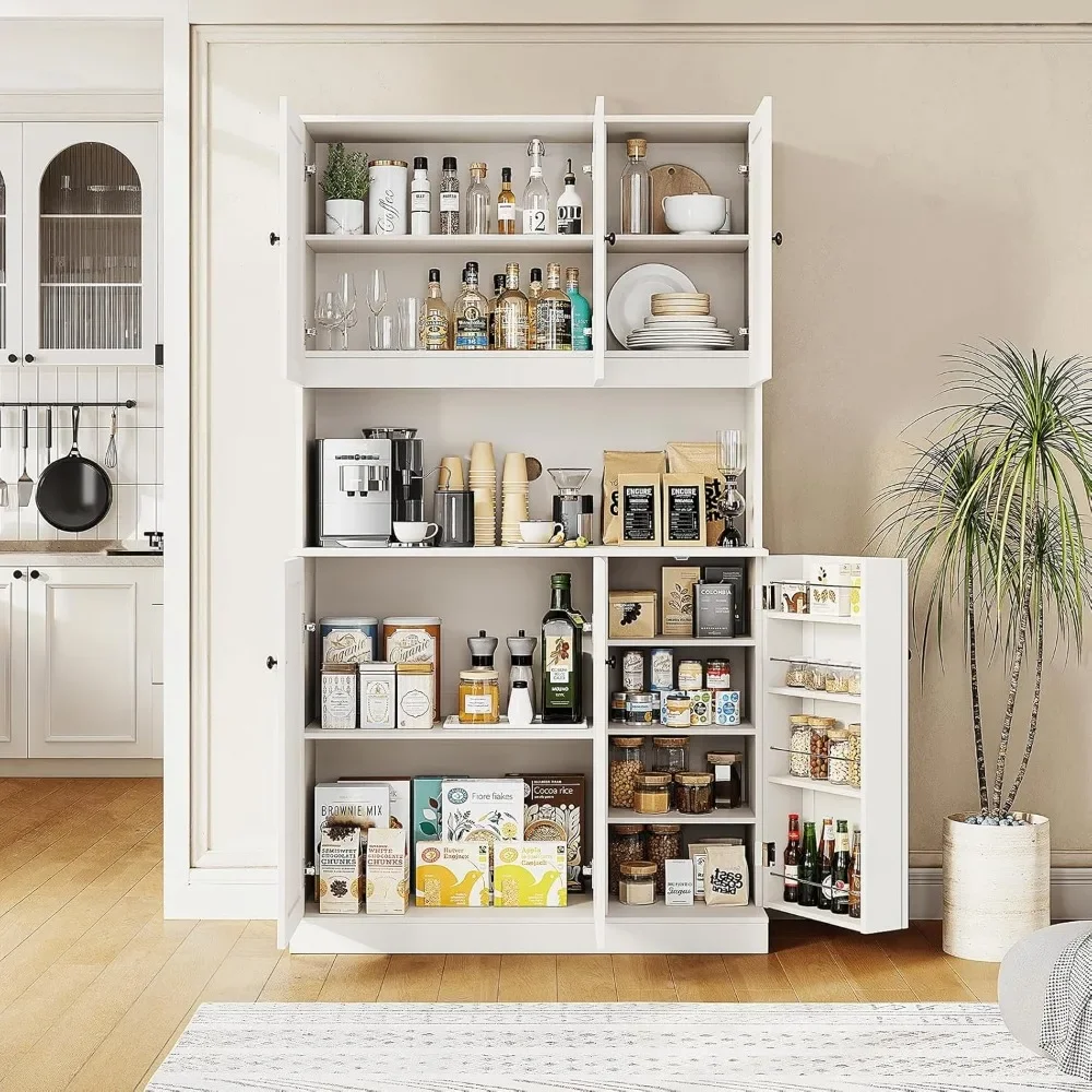 71" Tall Kitchen Pantry Storage Cabinet with Microwave Stand & Door Shelf, Freestanding Kitchen Hutch with 6 Doors
