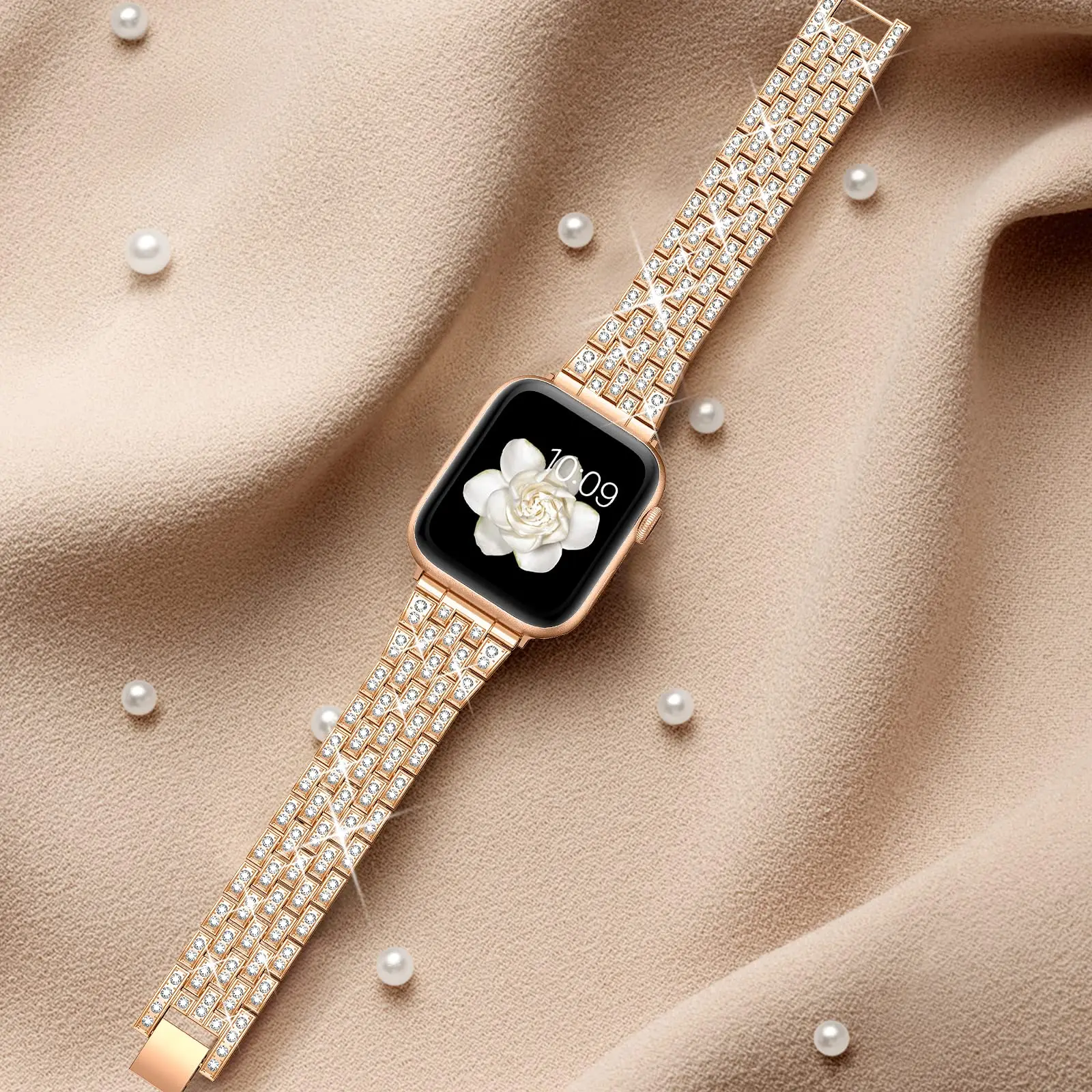 Metal Full Diamond Strap+diamond Case For Apple Watch 45mm 44 Mm 42 Mm