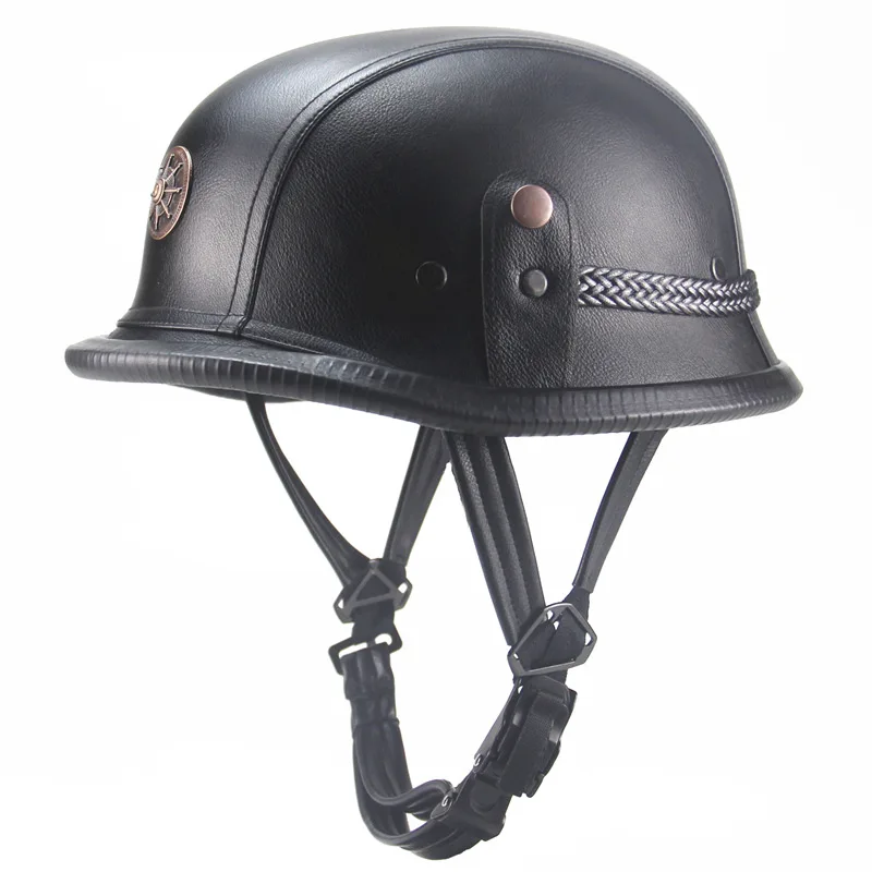 

PU Leather Motorcycle Helmet German Leather Pilot Motorcycle Open Retro Half Helmet Cruise Chopper Biker DOT Certification