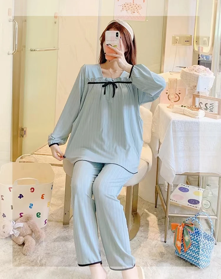 2-Piece Cotton Maternity Nursing Pajama Set for Spring Summer