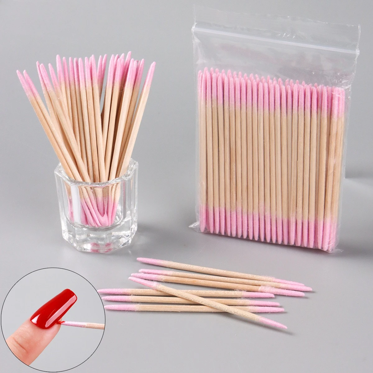 100Pcs Nails Wood Cotton Swab Clean Sticks Disposable 7cm Double-end Manicure Detail Corrector Nail Polish Remover