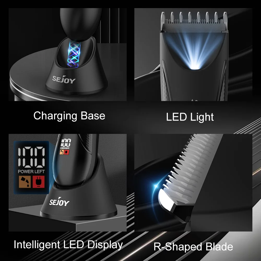 SEJOY Electric Hair Clipper Hair Trimmer For Men Facial Beard Body Grooming Kits  Rechargeable 4