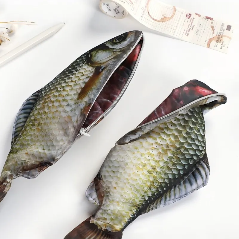 Pencil Case 1/2 Pcs Cute Fish-Shaped Pen Pouch Crucian Carp Design Student Fun Stationery Pen Storage Box