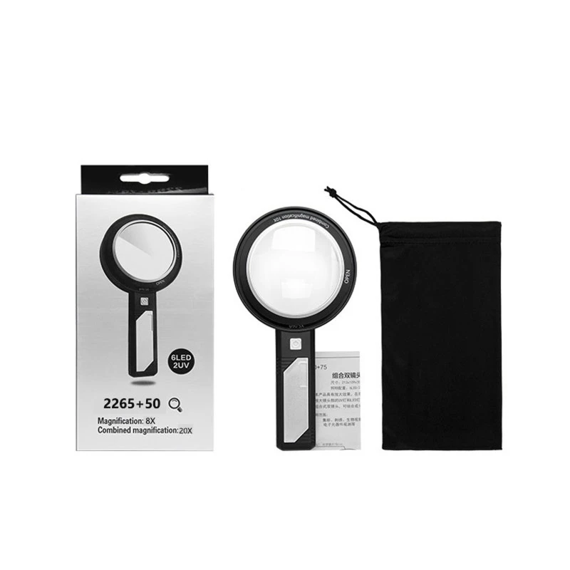 

Handheld Illuminated Magnifier 6 LED+ 2 UV Microscope Glass 3 Types