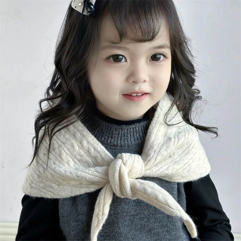  캐시미어 스카프 겨울 따뜻한 양모 삼각형 스카프  소년 소녀 솔리드 컬러 소프트 니트 어린이 Neckerchiefs Shawls