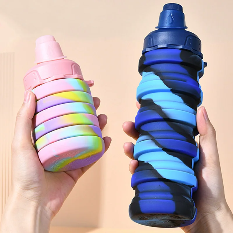 Outdoor Sports Silicone Foldable Water Bottle Camouflage Creative Travel Reusable Leakproof Water Bottle Carabiner water bottle sports water bottle sports bottle