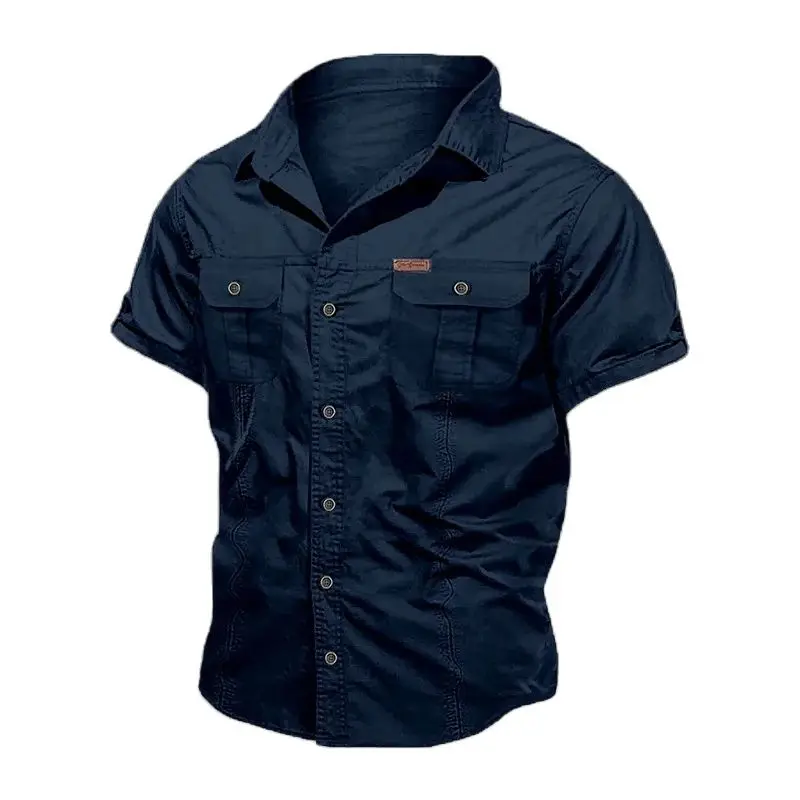 New Mens Military Shirt Men Short Sleeve Cargo Shirts 100% Cotton Casual Solid Shirt Male Pocket Work Shirt Tactical Shirt 2