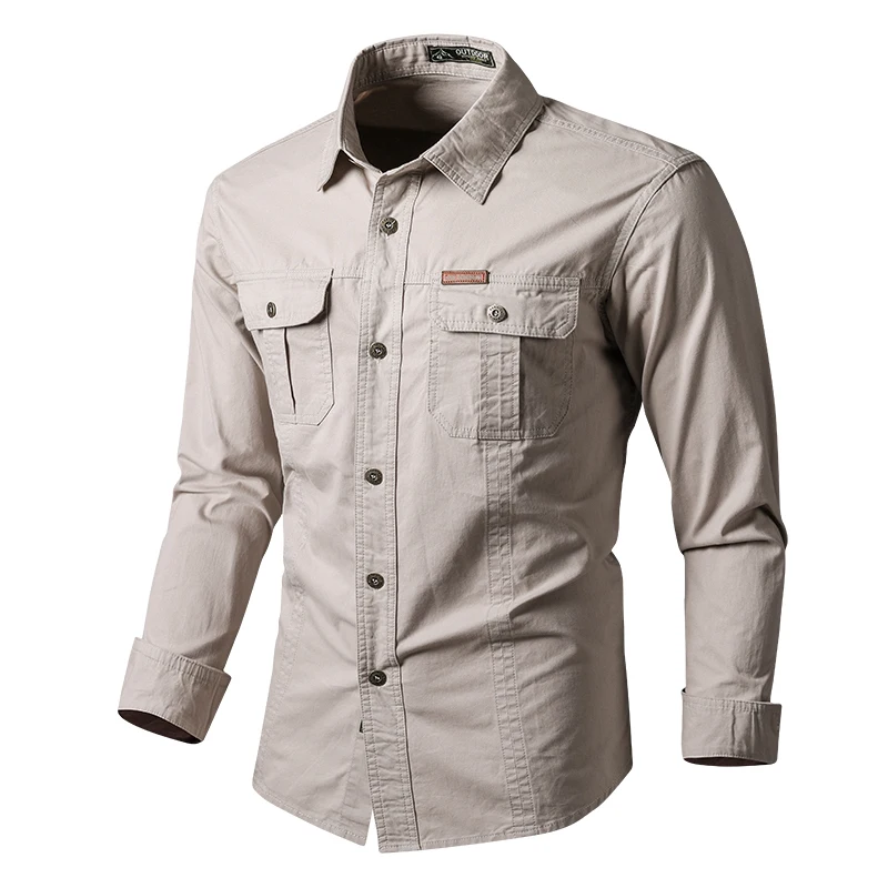 

New Single-Breasted 100% Cotton Men's Shirt Long-Sleeved Military Combat Shirt Business Casual Fashion Solid Color Men's Shirt