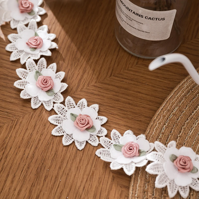 Lace Ribbon White 3D Flower Butterfly Lace Trim Appliqu Trimming Lace Ribbon Embroidered Fabric Sewing Craft DIY Handmade Wedding Decoration