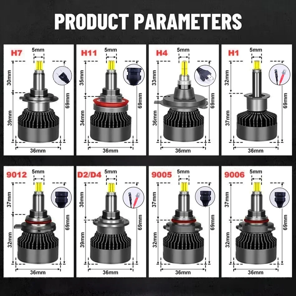 LED Car Headlights Fog Lamp 12V H4 H11 360 3400000LM 2600W Canbus 9012 H7 H1 H3 H8 D1S D2S HB3 9005 HB4 9006 6000K