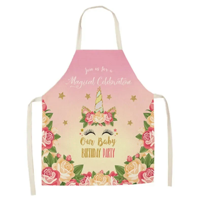 Pink Polka Dot Unicorn Print Sleeveless Cotton and Linen Apron Men and Women Baking Cooking Apron Oil-proof Cleaning chef