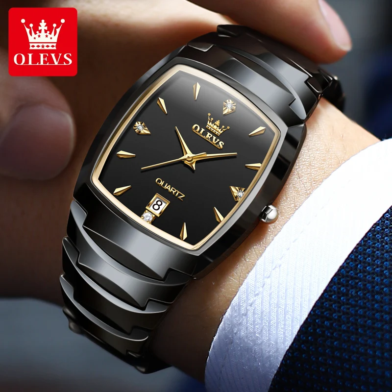 Olevs Relógio Quartz para Homens Tungsten Steel Strap Relógio de Pulso de Luxo Relógio Calendário Masculino Original 7006 Novo - Image 2