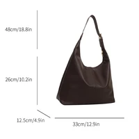 Trendy Casual Soft PU Women's Handbags Solid Color Large Capacity Female Shoulder Bag Retro Tote Bag For Commute Shopping - Image 2