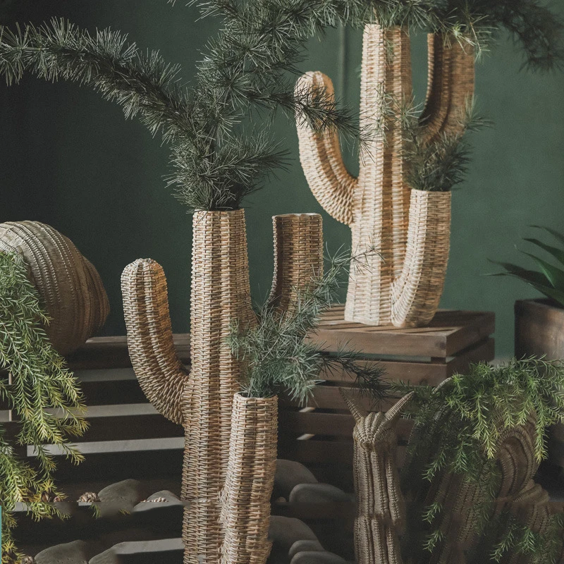 

Large Rattan Weave Texture Crocodile Cactus Resin Statue Decor Flowr Pot Garden Living Room Balcony Floor Home Furnishings Vase
