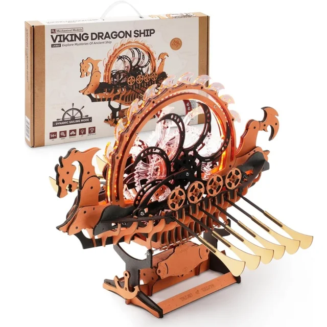 Robotime Viking Dragon Ship Mechanical Wooden Puzzles 229 Pieces Crafts Hobby Building Kit Birthday Anniversary For Adult
