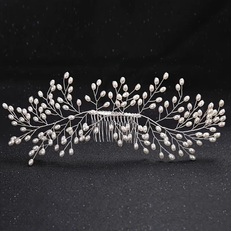 Bridal Hair Accessories Silver Color Pearl Hair Comb Pin Band Headband Tiara For Women Bride Party Wedding Bridal Hair Accessories Jewelry Comb Band