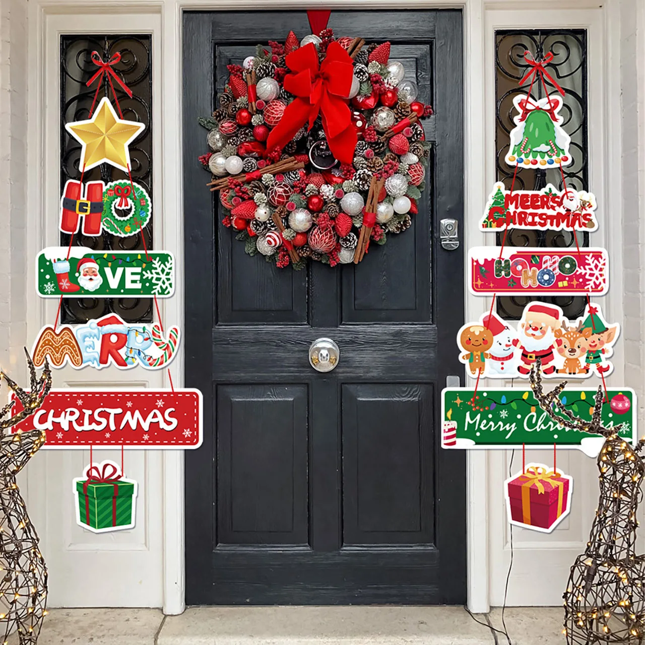 6pcs Christmas Door Pendant Decoration Cartoon Assembly Xmas Tree Hanging Flag Merry Christmas Party Supplies