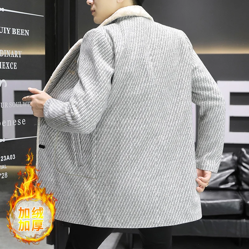 2021 겨울 코듀로이 울 혼방 재킷, 남성용 플러스 벨벳, 두꺼운 따뜻한 오버코트, 캐주얼 비즈니스 소셜 윈드브레이커, 남성 의류