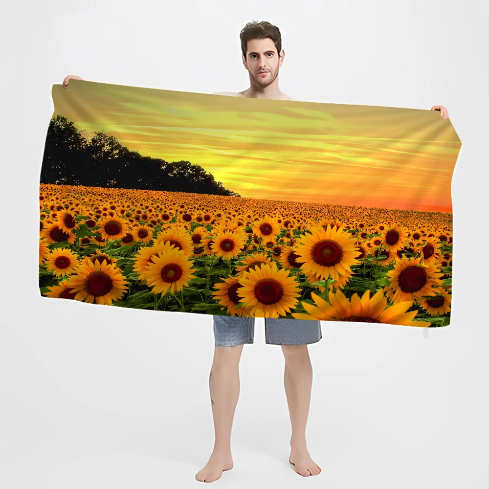 3D Printing Sunflower Microfiber Blanket Quick Drying Beach Towels Oversized Printing Super Absorbent Pool Towel Blanket 4