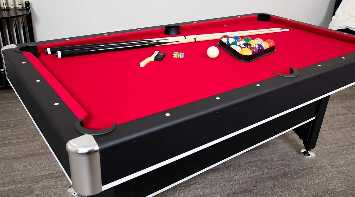 6-ft Pool Table with Table Tennis Top-Black with Red Felt