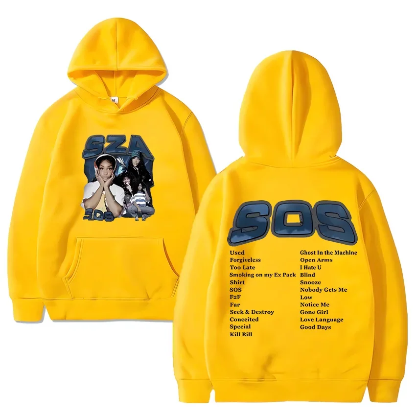Singer Sza Music Album Sos Printed Hoodie Men Women vintage Hip Hop streetwear Fleece Long sleeve Unisex pullover Sweatshirt