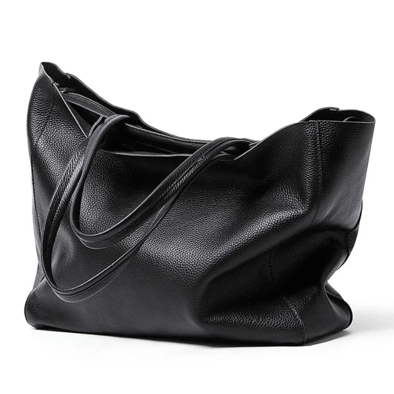 

Classic Soft 100% Genuine Leather Fashion Women Shoulder Bag Brown Tote Handbag Large Capacity Lady Shopping Bag Black Grey