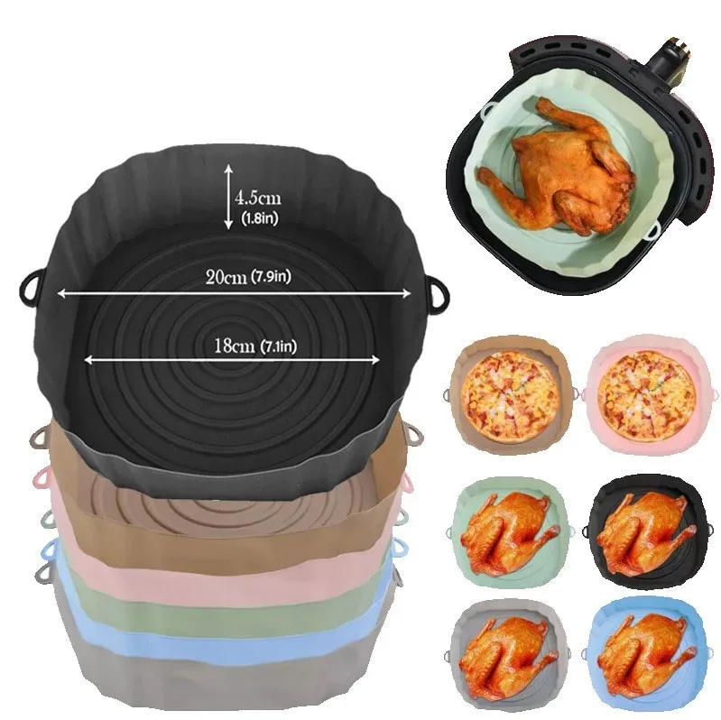 4pcs Silicone Air Fryer Basket Airfryer Oven Mold Baking Tray Pizza