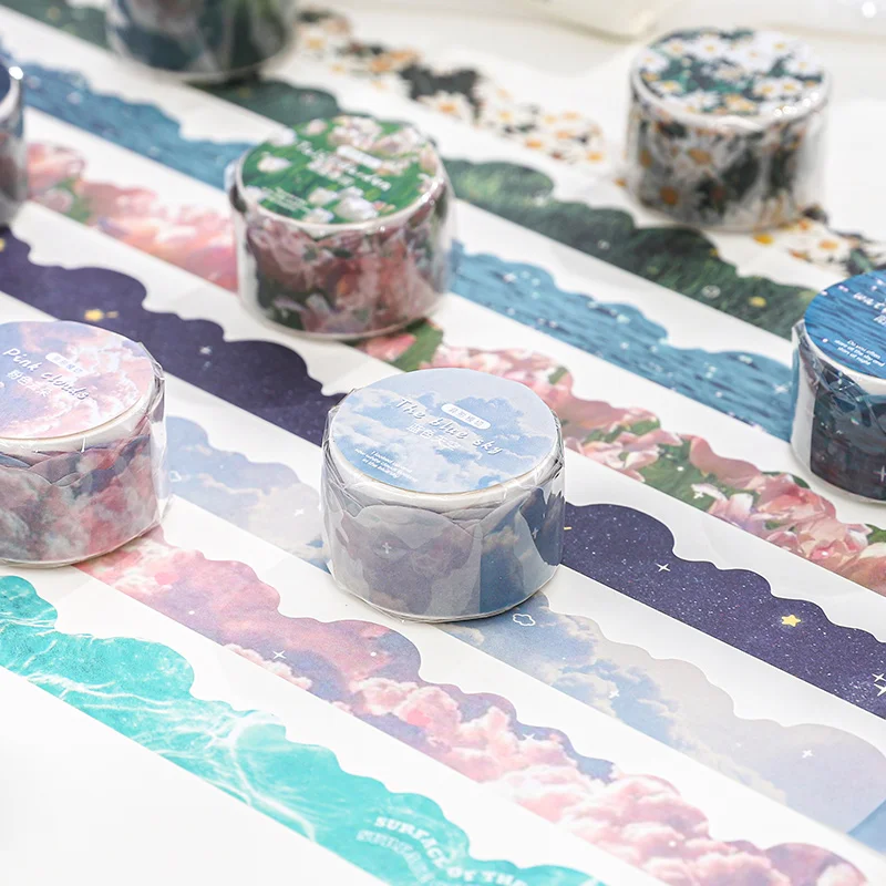 귀여운 꽃 구름 별이 빛나는 하늘 장식 접착 테이프 바다 파도 마스킹 Washi 테이프 Diy 스크랩북 스티커 학교 용품