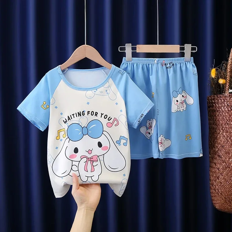 

2024 Summer Children's Pajamas Sanrio Cinnamoroll Kuromi Pochacco My Melody Kids Milk Silk Sleepwear Girl Boy Pijamas Sets Gift