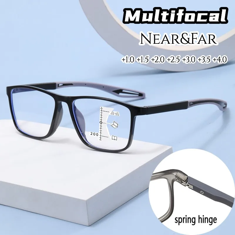 

Anti-blue Light Multifocal Reading Glasses TR90 Ultralight Sports Presbyopia Eyeglasses Men Women Progressive Near Far Eyewear