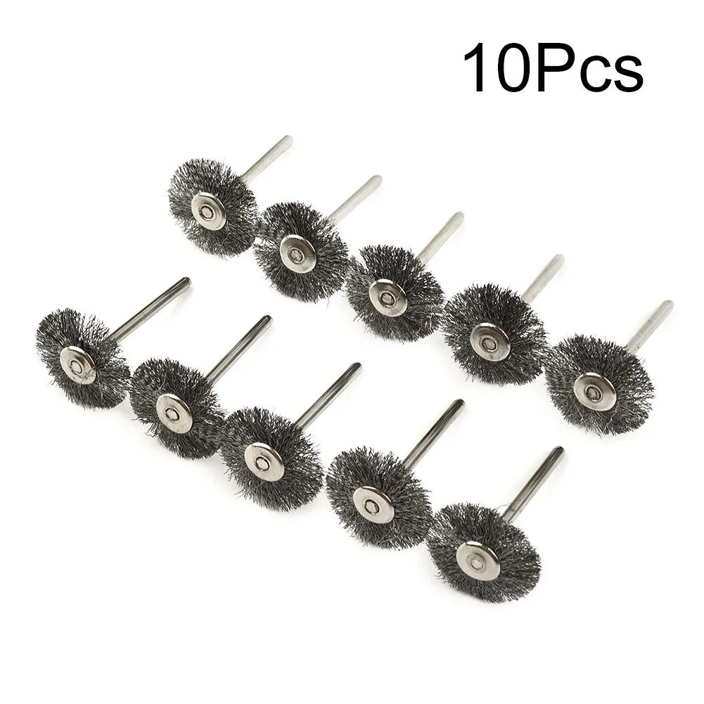 

10 Pcs 22mm Polishing Tool Steel Wire Wheel Brush Set For Metal Polishing 3.0mm Shank Rotary Brush For Dremel Rotary Tool