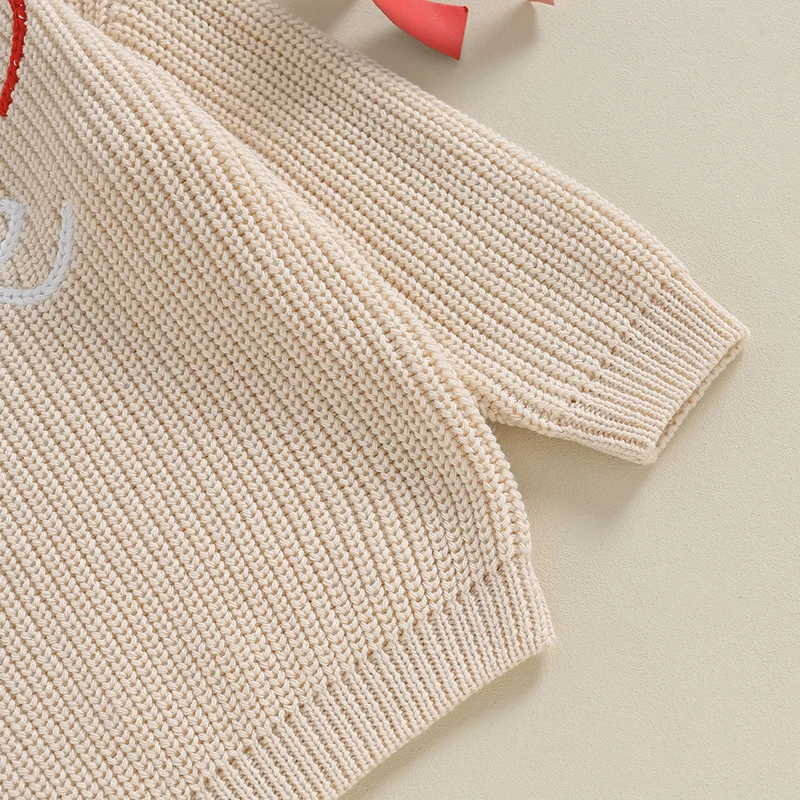 Spring Autumn Newborn Baby Boy Girls Valentine's Day Sweaters Letter Heart Embroidery O-neck Loose Knitted Pullover Tops Clothes