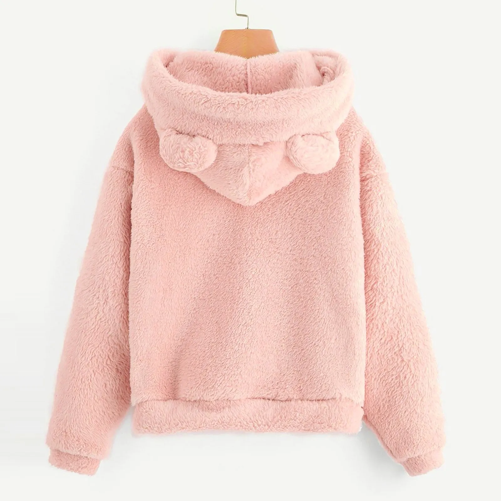 Women's Pullover Long Sleeve Fleece Sweatshirt Warm Bear Shape Fuzzy Hoodie Sweater Pullover 5