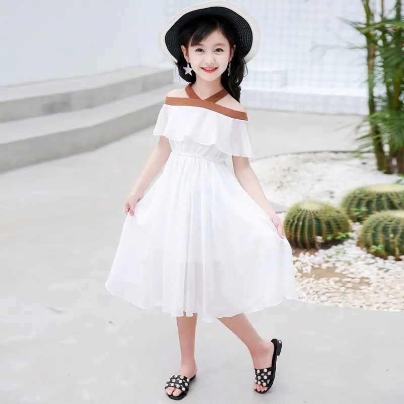 Toddler Girls Dress 2022 Summer Chiffon Pure Color Kids Dresses Fashion Off-the-shoulder Teens Children Princess Clothes W210 baby girl doll skirt Dresses