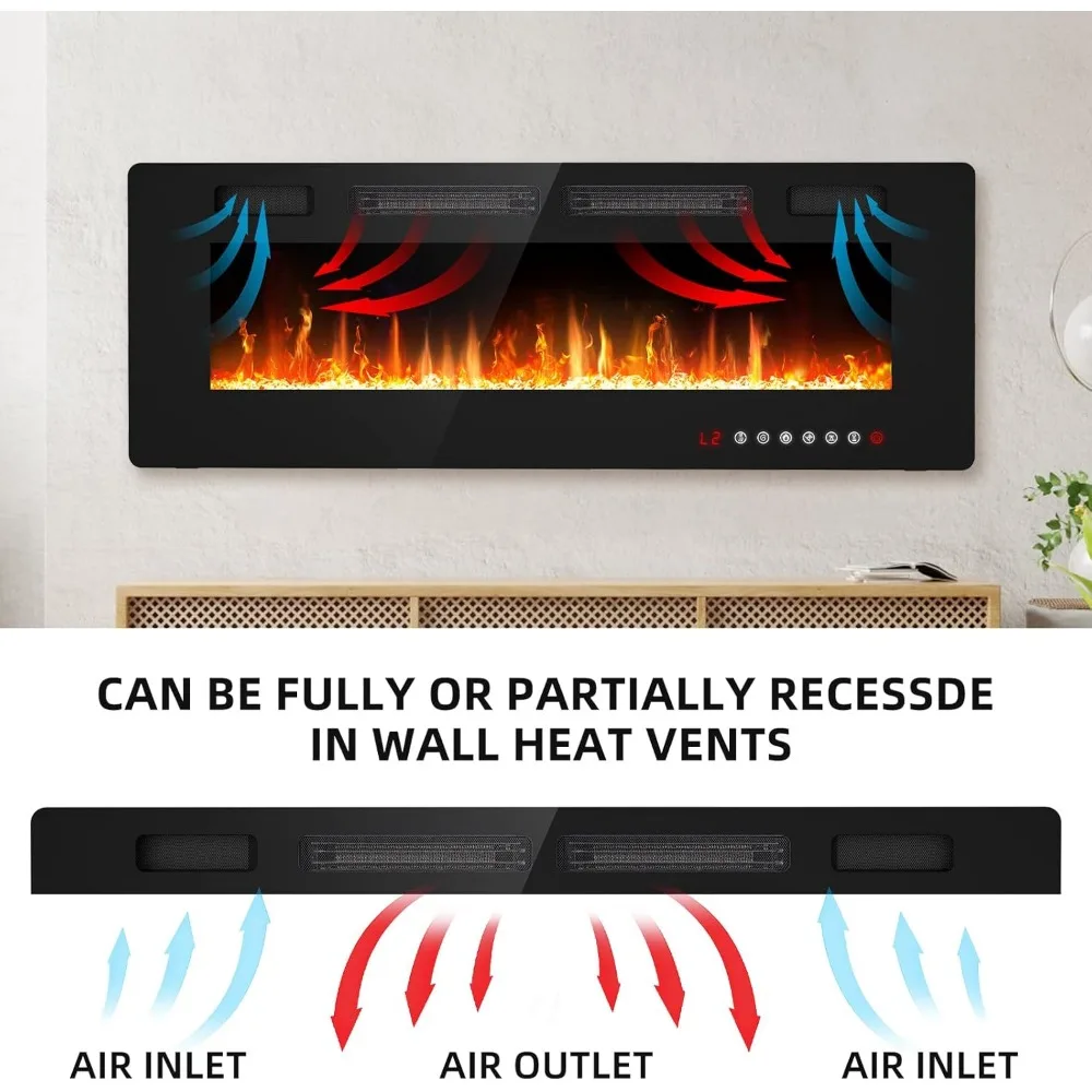 50 inch Electric Fireplace Inserts and Wall Mounted with Remote Control & Touch Screen 1500W Fireplace Heater with Timer 3