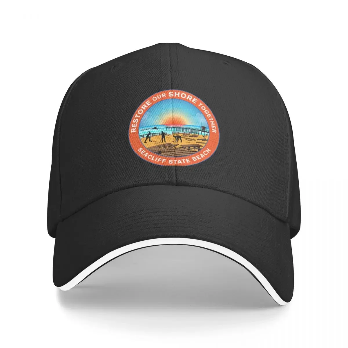 

New Restore Our Shore Together Seacliff State Beach California Black Baseball Cap Hats Big Size Hat Woman Hat Men's
